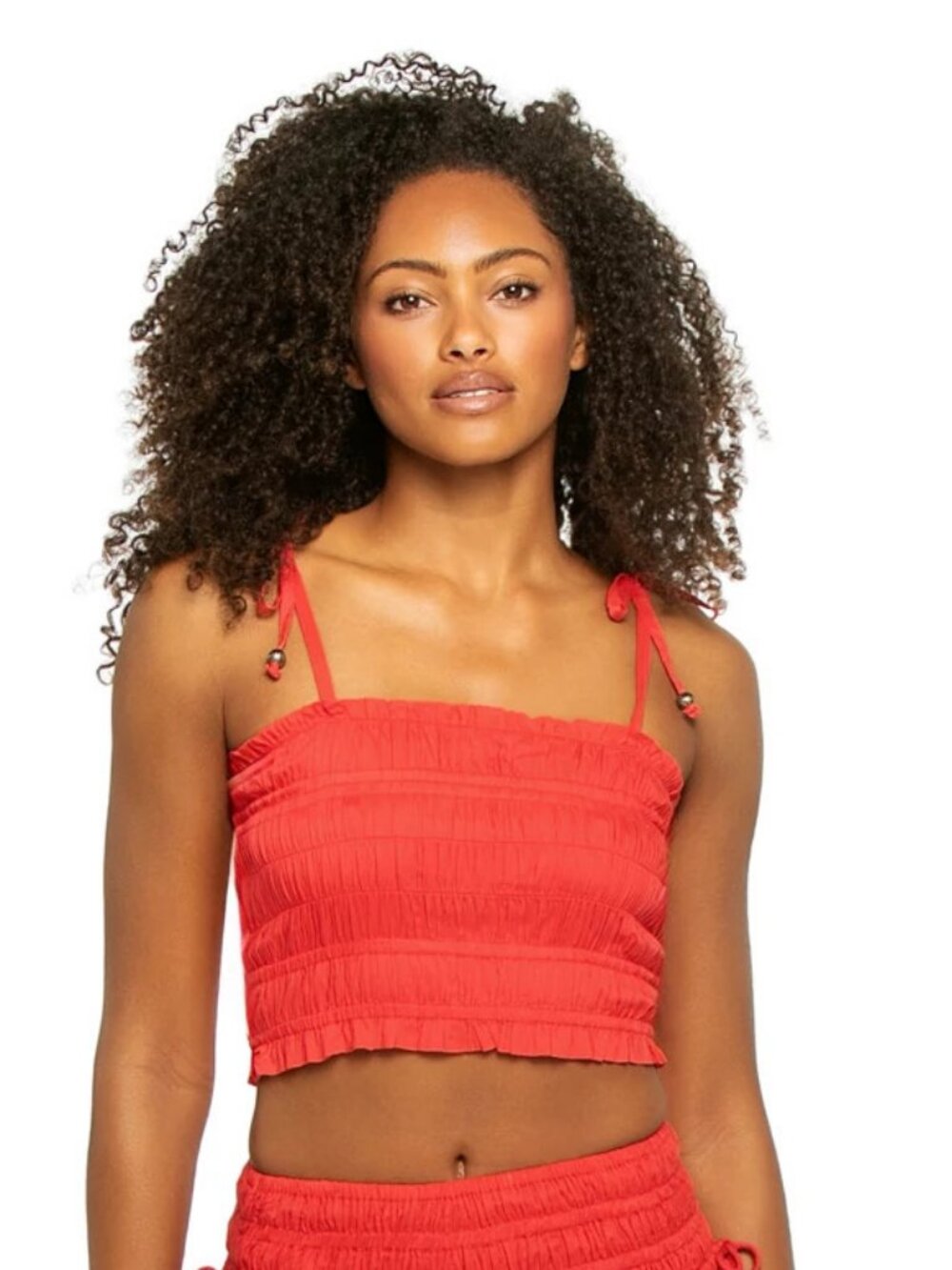 Elan Red Coral Smocked Crop Top